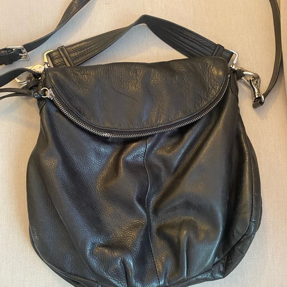 Margot Black Genuine Leather Crossbody Shoulder Handbag Snap Adjustable Strap